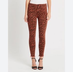 MOTHER Red Animal Print High Waisted Ankle Fray Jeans